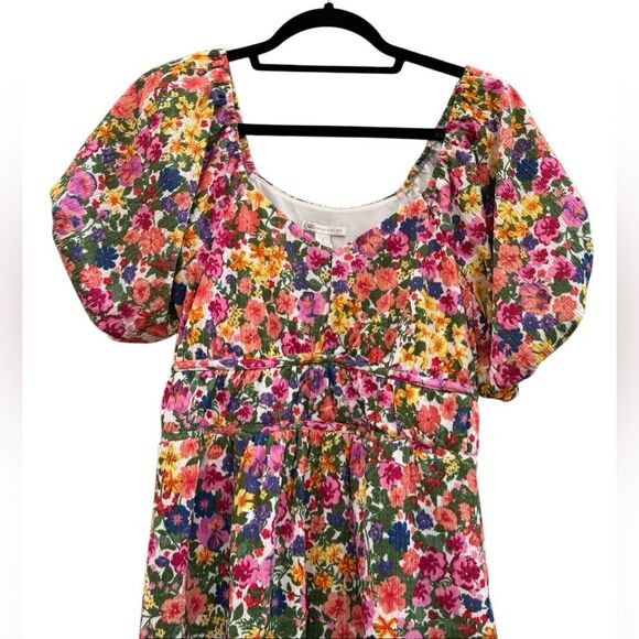 NWT Cato Women's Cottagecore Floral Stretch Puff Sleeve Multi Color Dress Small - Picture 4 of 7